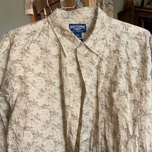 Steve & Barrys Button Front Shirt Mens XXL Beige All Over Horse POLO Equestrian
